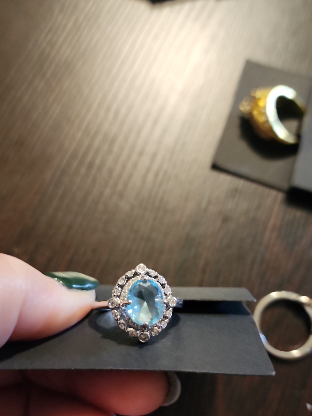 Silver Halo Blue Gemstone Ring - Women Jewelry